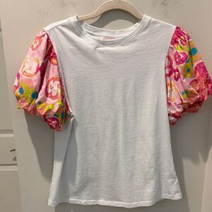 Alivia Floral Puff Sleeve Crewneck Women's Blouse size Large